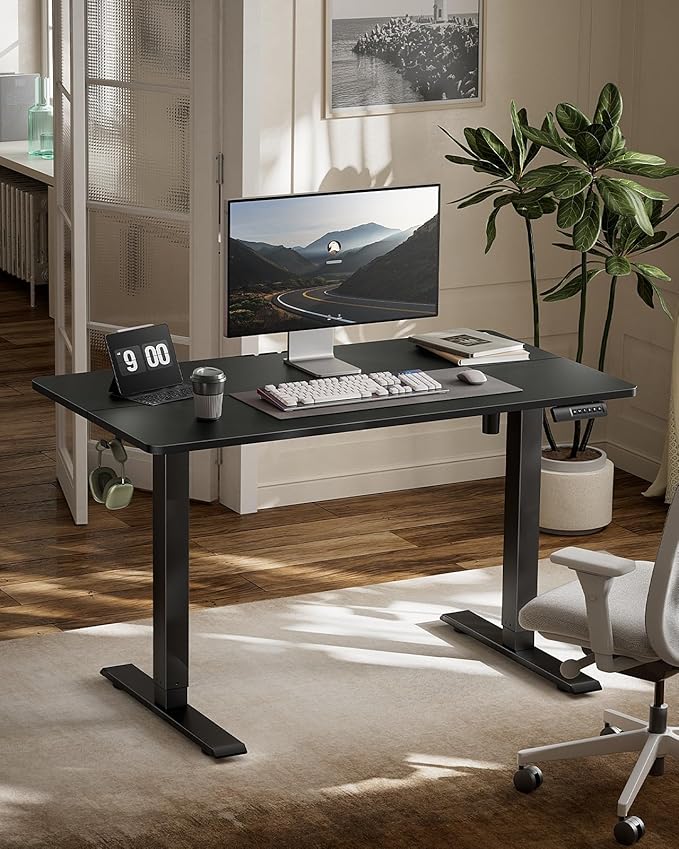 Marsail Standing Desk, Adjustable Height, Stand up Home Office Desk, 48x24 Inch Electric Standing Computer Desk, with 4 Memory Presets, Headphone Hook, Cable Organizer, Black