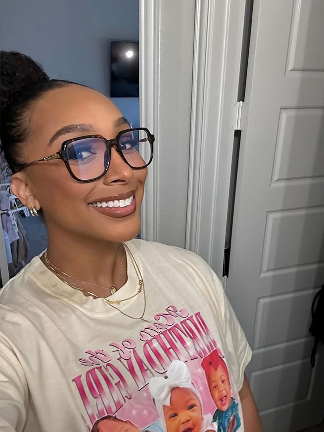 VISOONE Oversized Blue Light Blocking Glasses with Chic Square TR90 Frame and Metal Temple for Women Men REMY