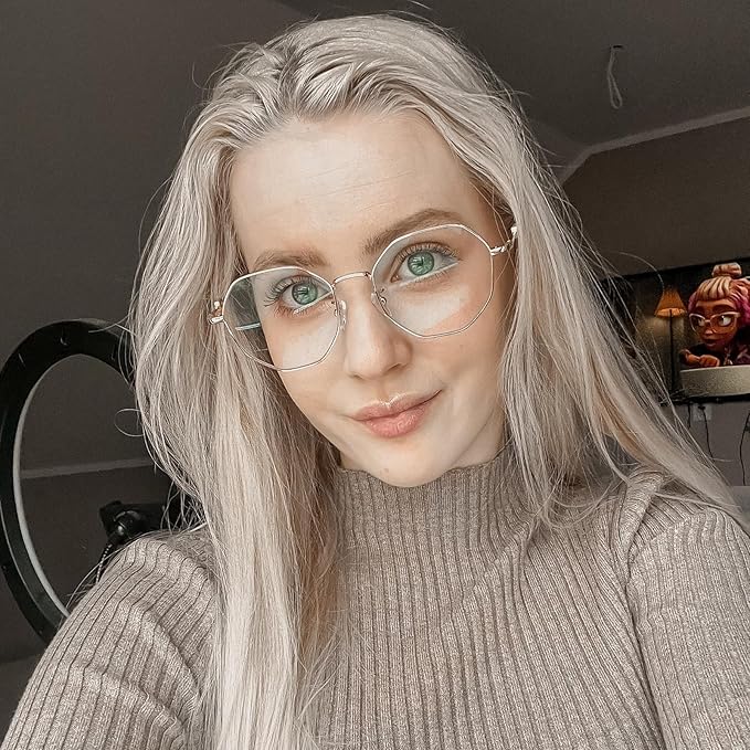 GUDVUE Blue Light Glasses, Computer/Gaming/TV/Phones Glasses for Women/men, Anti Glare/UV400/Eye Strain, Polygon Rose Gold