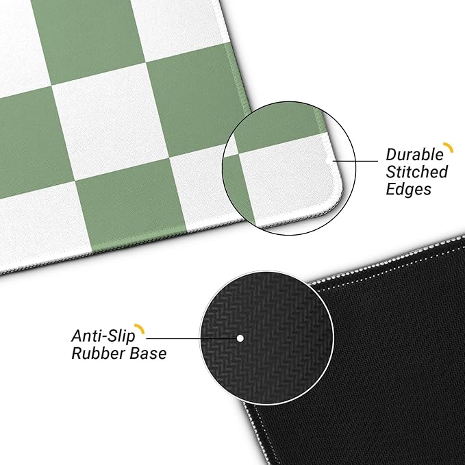 Gaming Mouse Pad with Non-Slip Base, Cute Mouse Mat with Stitched Edges for Keyboard and Mouse, Large Anime Mousepad for Computer, 31.5 x 11.8 inches (Green Checkered)