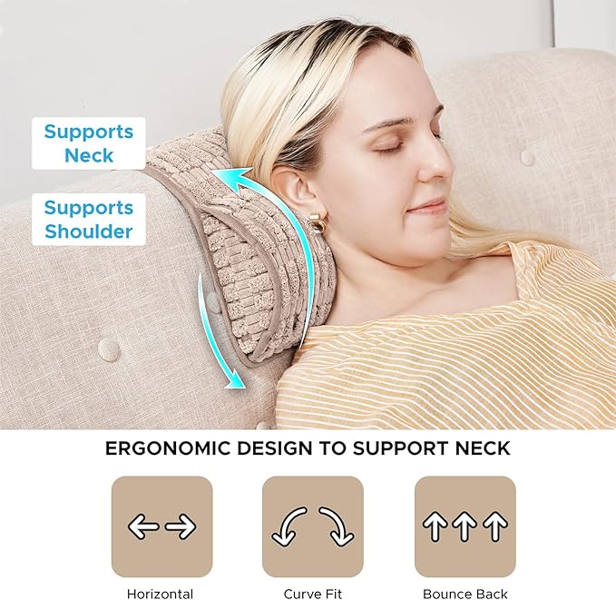 WdFour Headrest, Neckroll Pillow, Support Cushions for Neck, Back or Foot for Sofas, Recliners, Office Chairs, Massage Chairs, Neck Pain Relief and Cervical Support. (Khaki, 17" Wx2.7 D)