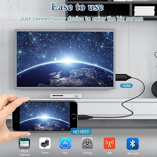 HDMI Cable for iPhone, Upgraded 1080P HDTV HDMI Cable Adapter Connector, Digital AV Video Sync Screen Compatible Converter for iPhone/i-Pad Devices, No Need Power Supply (13.2 ft, Black)