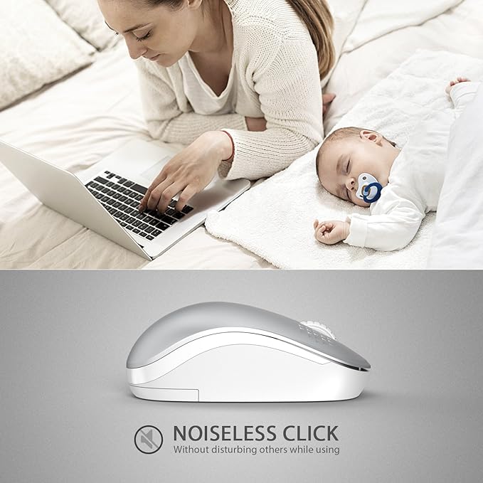seenda Wireless Mouse for Laptop, 2.4G Noiseless Mouse with USB Receiver - Optical Tracking Portable Computer Mice for Chromebook, PC, Tablet, Windows System, 24 Months Battery Life (White & Silver)