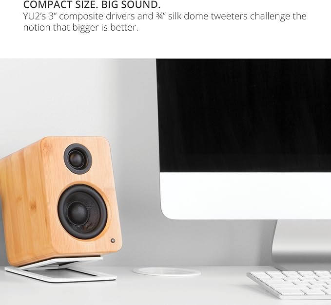Kanto YU2GW PC Gaming Desktop Speakers | 3" Composite Drivers | 3/4" Silk Dome Tweeter | Class D Amplifier | 100 Watts | Built-in USB DAC | Subwoofer Output | Pair | Gloss White