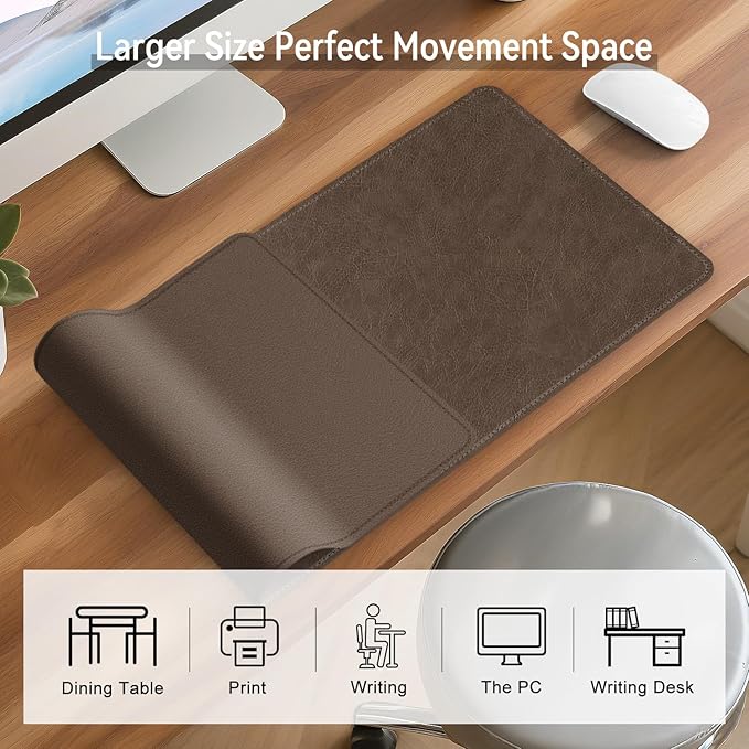 Imitation Crazy Horse Leather Desk Mat - Waterproof Desk Pad - Ideal for Large Mouse Pad and Desk Mats on Top of Desks (Chestnut+Chestnut, 33"*13")