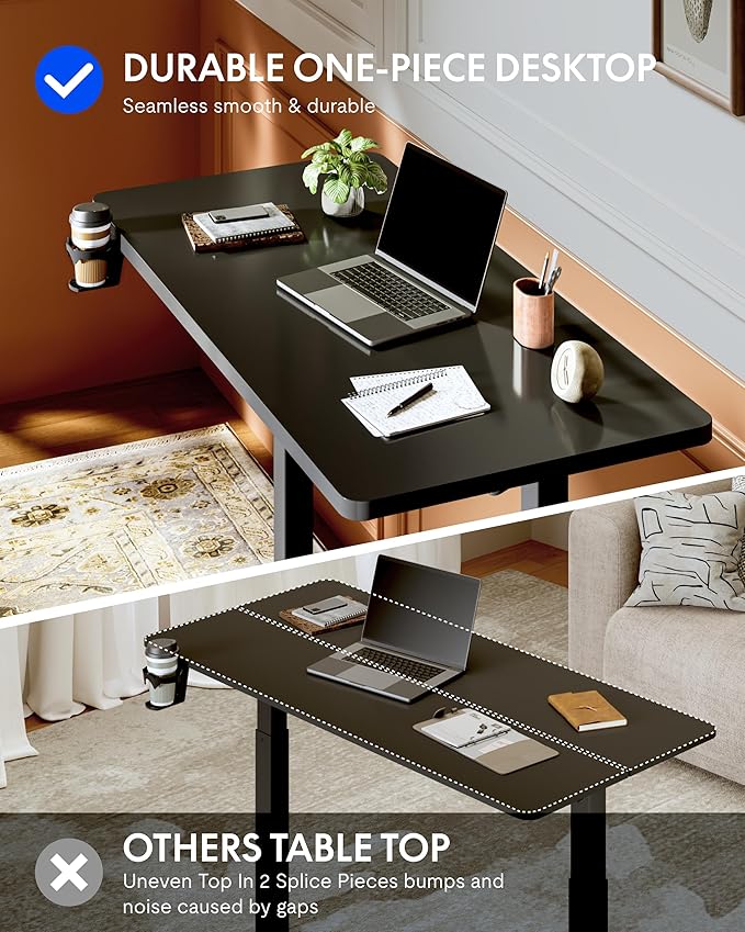 FLEXISPOT H7 Plus Gas Spring Adjustable Standing Desk, Mobile Rolling Sit-Stand Table with Wheels, Cordless Stand Up Desk for Small Spaces & Home Office, 40" One-Piece Desktop Black,Height 27.6"–45"