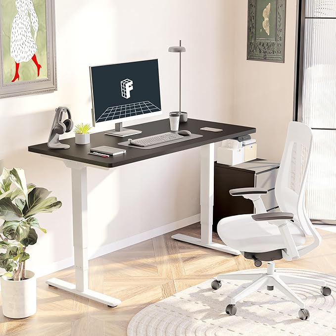 FLEXISPOT E6 3-Stage Dual Motor Electric Standing Desk 55 x 28 Sit Stand Up Desk, Holds 220 lbs, Adjustable Height w/Memory Presets, One-Piece Black Desktop & White Frame, Ships in 2 Boxes