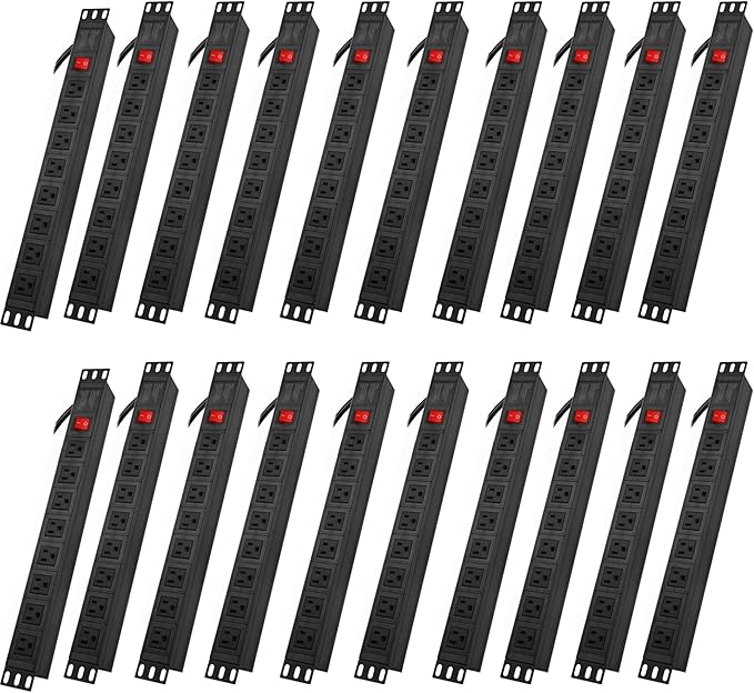 20PCS Power Strip Surge Protector Rack-Mount PDU, 8 Right Angle Outlets Wide-Spaced, Mountable Power Strip Heavy Duty for Server Racks, Commercial, 300J (Black 6FT)