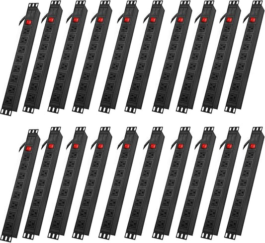 20PCS Power Strip Surge Protector Rack-Mount PDU, 8 Right Angle Outlets Wide-Spaced, Mountable Power Strip Heavy Duty for Server Racks, Commercial, 300J (Black 6FT)