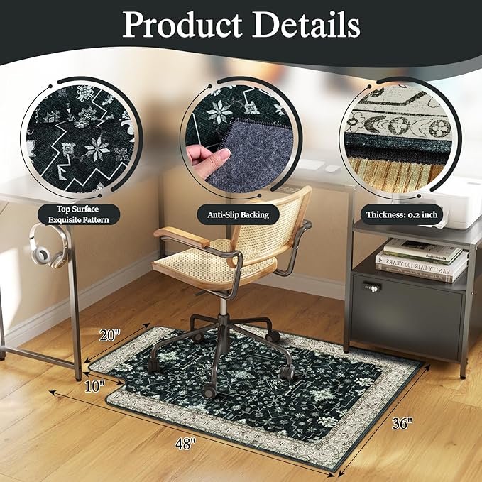 Office Chair Mat for Hardwood Floor & Tile Floor,36"X 48" Heavy Duty Desk Chair Mat for Hard Floors, Under Desk Rug for Rolling Computer Chair,Anti Slip,Low Pile Carpet Protector-Convex Frame