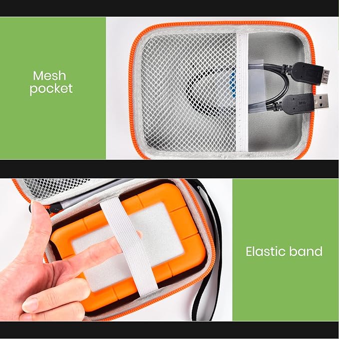 Case Compatible with LaCie Rugged Mini 1TB/ 2TB/ 4TB/ 5TB External Hard Drive Portable HDD, Storage Holder for Hard Drives for Mac and PC Computer & USB 3.0 2.0 Cable SD Cards (Orange)