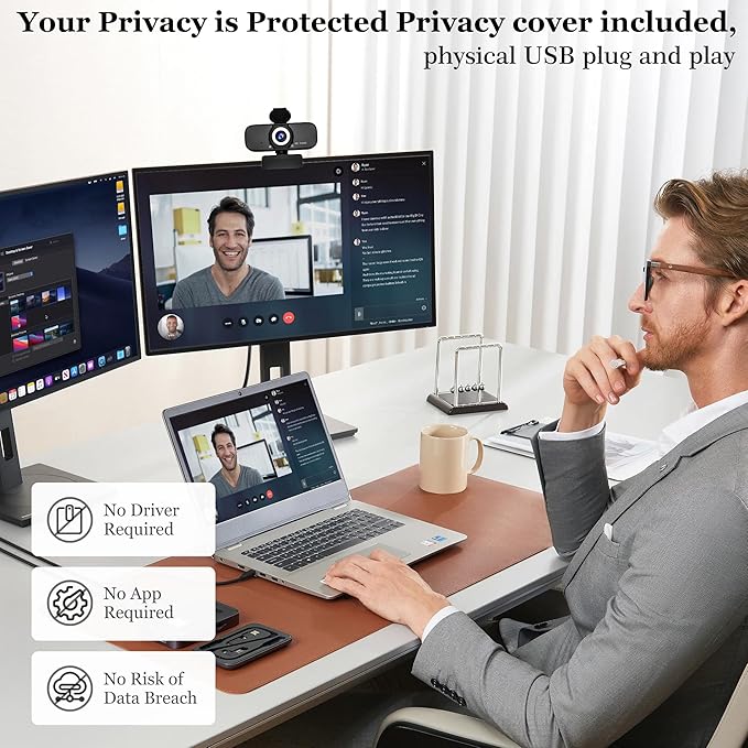 1080P HD Webcam for PC with Auto Focus & Noise Cancelling Mic - Plug and Play Computer Camera for Video Conferencing, Online Classes, Live Streaming - Ideal for Remote Workers/Students/Gamers