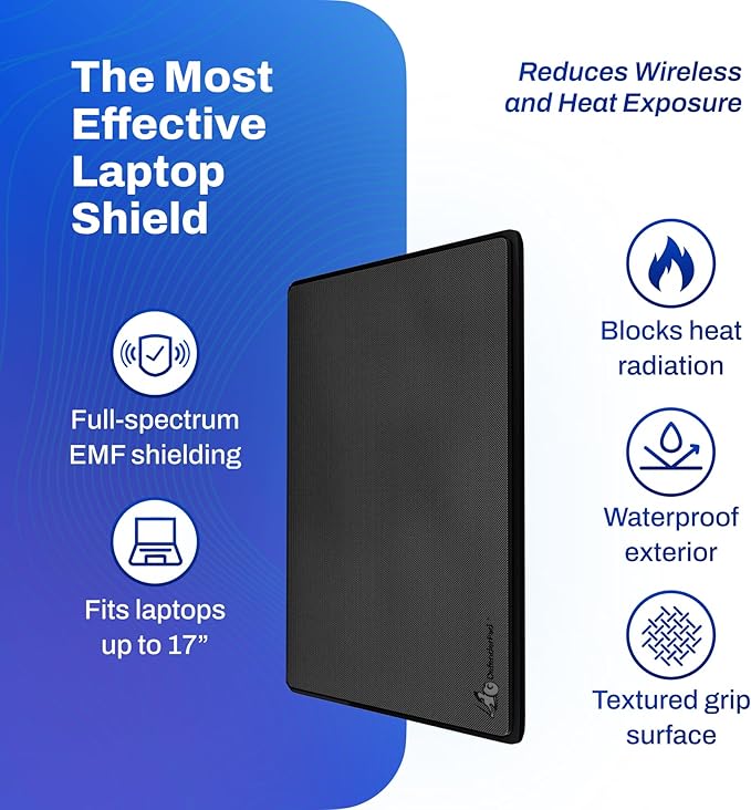 DefenderShield Laptop Pad for EMF Protection – DefenderPad EMF Blocker Pad That Protects from Heat, Battery & Wireless RF Emissions – Durable, Non-Slip Design for Laptops Up to 17” – Black (Pack of 2)