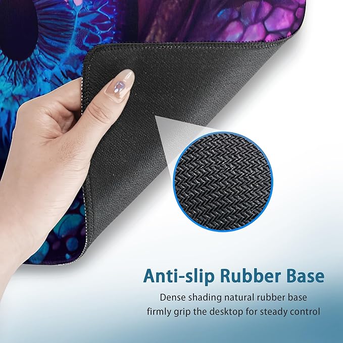 Desk Mat, Blue and Purple Fantasy Dragon Eye Extended Gaming Mouse Pad Large, 31.5"x15.7" Big Mouse Pad with Non-Slip Base and Stitched Edge, Long Computer Keyboard Mouse Mat for Home Office Work