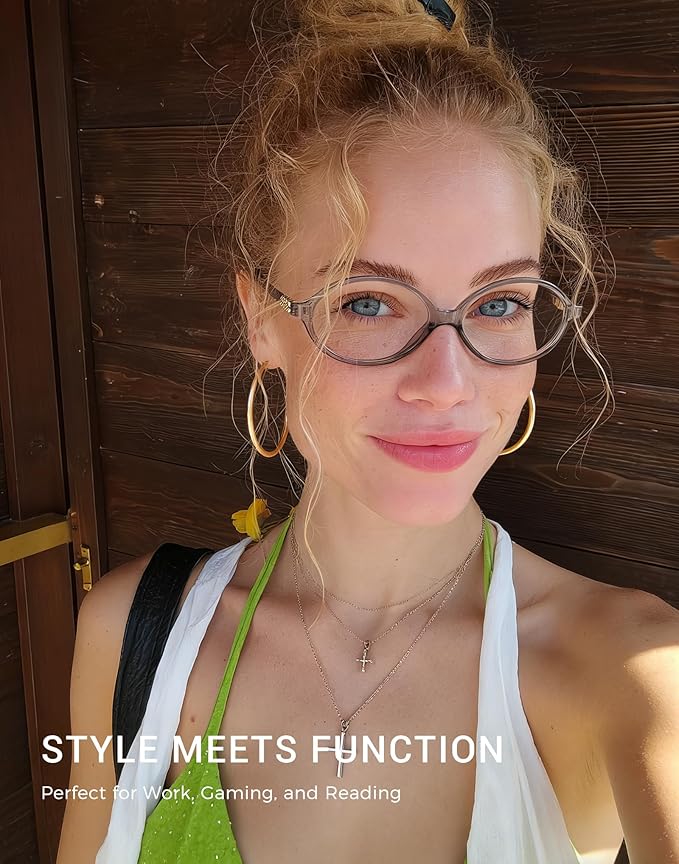 Slocyclub Fashion Oval Blue Light Blocking Glasses for Women Men Vintage Oval Small Frame Eyeglasses Retro Glasses with Eyeglass Case, Grey