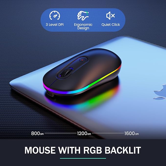 Wireless Keyboard and Mouse Combo - Dual System RGB Backlit Mouse and Keyboard,2.4G Rechargeable,Full-Sized Ergonomic Silent Design with Phone Holder for Windows Mac PC Laptop (Black-V2)
