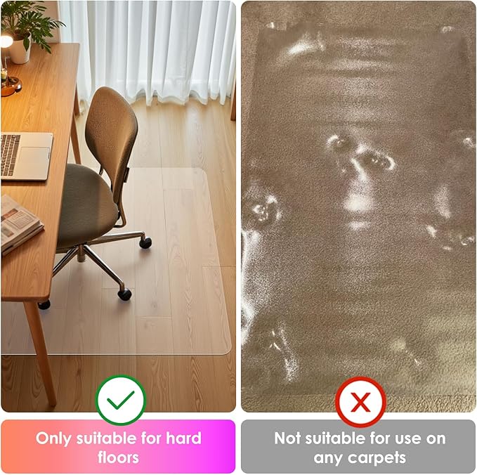 Azadx Office Chair Mat for Hard Floors 36 X 48, Clear PVC Hardwood Floor Mat, Durable Plastic Floor Protector for Home and Office use (36" X 48" Rectangle)