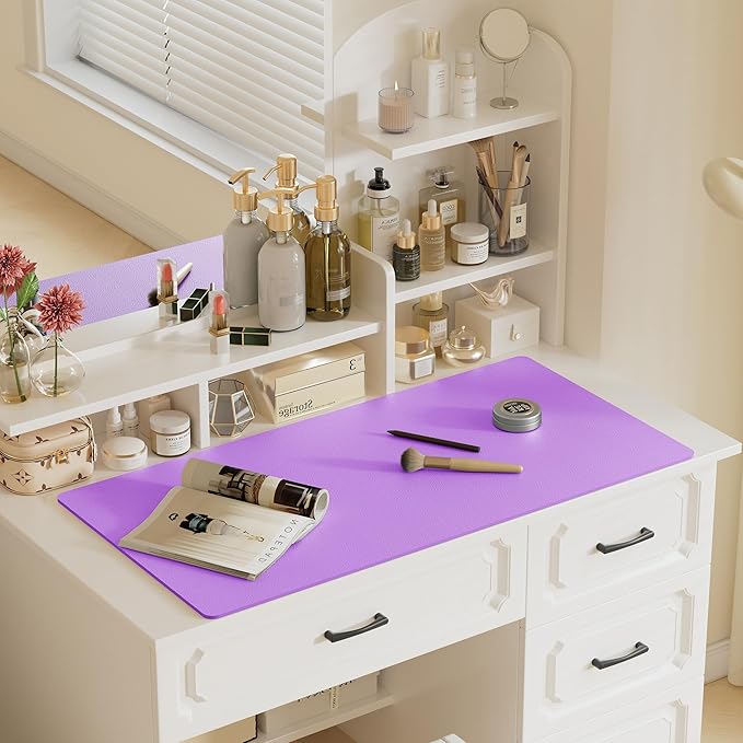 Aothia Faux Leather Desk Mat - Large Mouse Pad, Non-Slip PU Leather Blotter, Waterproof Writing Surface for Office and Home (Iris Violet, 42" x 17")