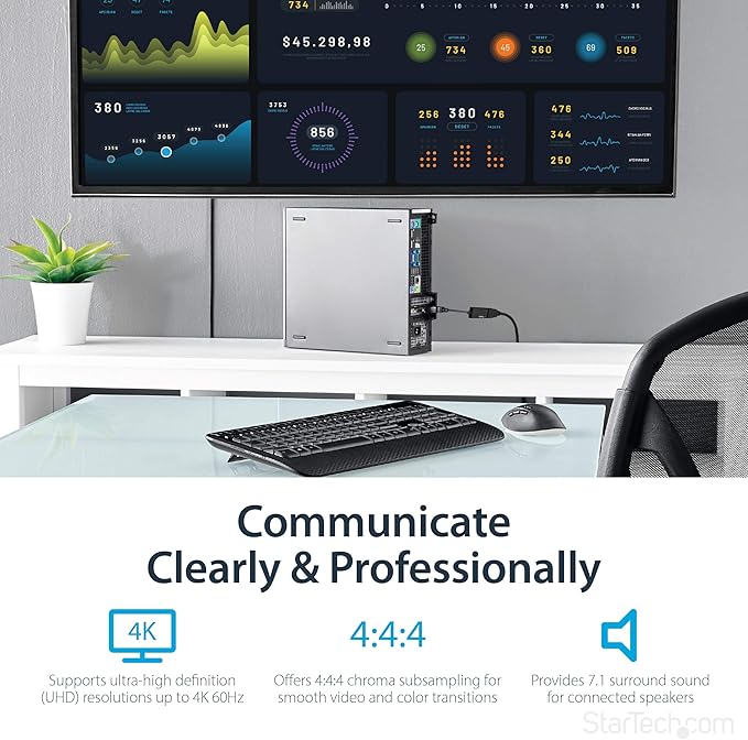 StarTech.com DisplayPort to HDMI Adapter - 4K 60Hz Active DP 1.4 to HDMI 2.0 Video Converter - DP to HDMI Monitor/TV/Display Cable Adapter Dongle - Latching DP Connector (DP2HD4K60S), Black