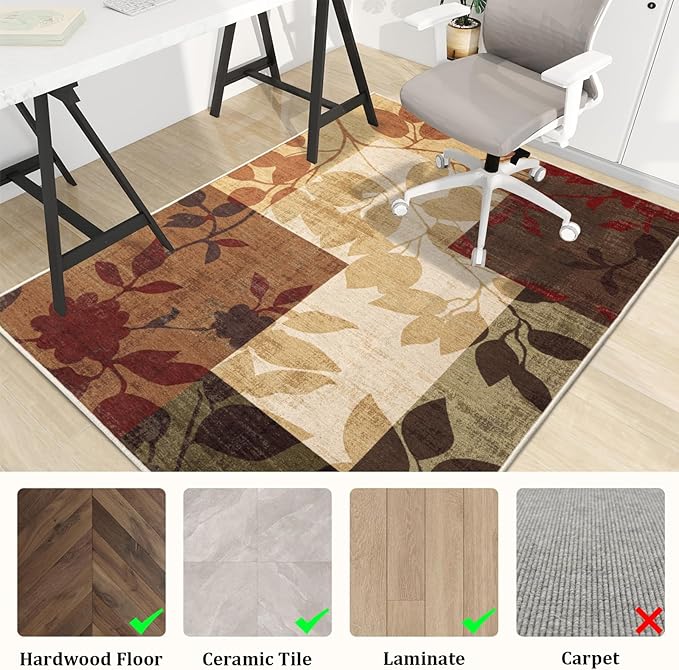 Office Chair Mat for Hardwood Floor, 48"x36" Easy Glide Computer Desk Mat Protector for Rolling Chair Under Desk Rug Nonslip Backing, Machine Wash (Modern)