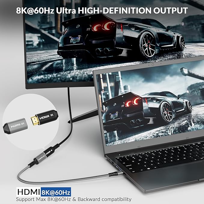 8K USB C to HDMI Adapter, Type-C Male (Source) to HDMI Female (Screen) converter connector [Thunderbolt 3/4 Compatible],8K@60Hz,4K@120Hz for iPhone15 Series, MacBook Pro, Air, iPad Pro, Galaxy S23
