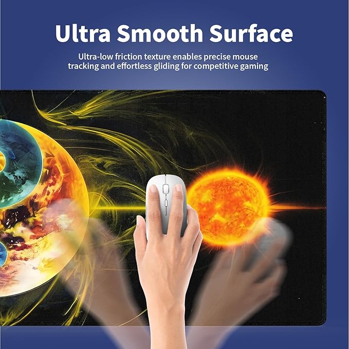 Extra Large Gaming & Office Mouse Pad (31.5" x 11.8") with Durable Stitched Edges – Abstract Yin Yang of Celestial Bodies Yellow Fire and Blue Ice Design, Anti-Slip Extended XXL Desk Mat