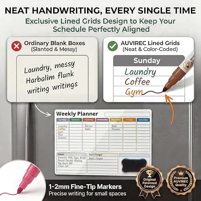 Magnetic Calendar for Refrigerator (3-Pack, Ships Flat) - 17"x12" Monthly, Weekly & Daily Planner with Lined Grids - Nano-Tech Dry Erase Board Fridge Whiteboard, 8 Markers & Eraser