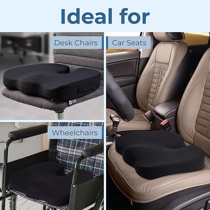 5 STARS UNITED Seat Cushion for Tailbone Pain Relief – Memory Foam Cushion for Coccyx, Hip, Sciatica & Post-Surgery Recovery – Wheelchair, Car, Desk, Gaming & Office Chairs, Dark Gray, X-Large