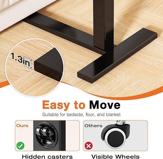 Sweetcrispy Small Standing Desk Rolling Table Adjustable Height, Laptop Mobile Stand with Wheels, Portable Computer Workstation with Tiltable Desktop for Teacher Classroom Home Office, Black