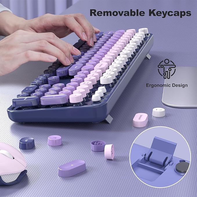 MOFII Wireless Computer Keyboard and Mouse Combo, Typewriter Full Size Keyboard with Number Pad and 2 in 1 USB Connected Mouse for PC Laptop Desktop Windows (Purple)