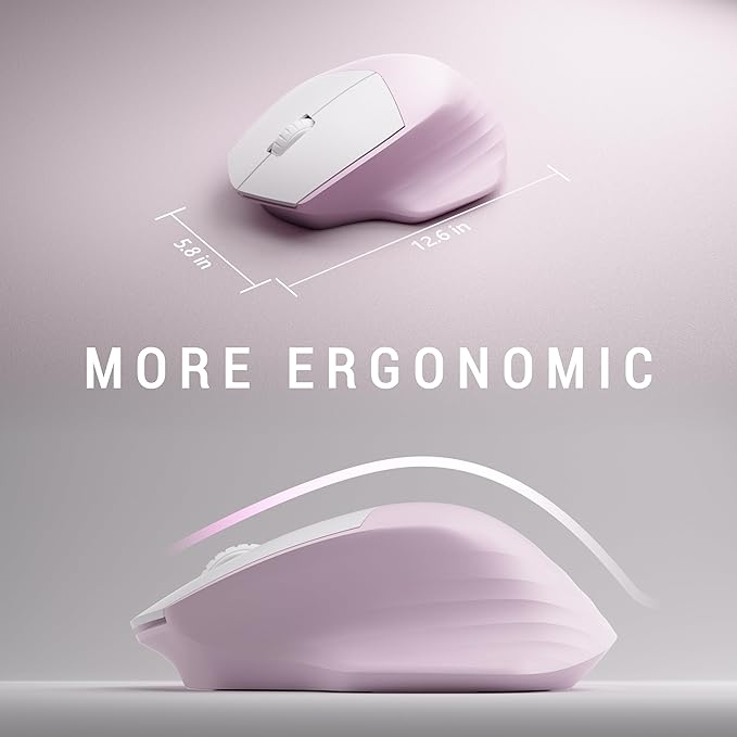 Ergonomic Keyboard and Mouse Combo with Wrist Rest, BK Chipset, Full-Size Colorful Office Keyboard and Mouse, Power Button, USB Receiver for PC Laptop(Pink White)