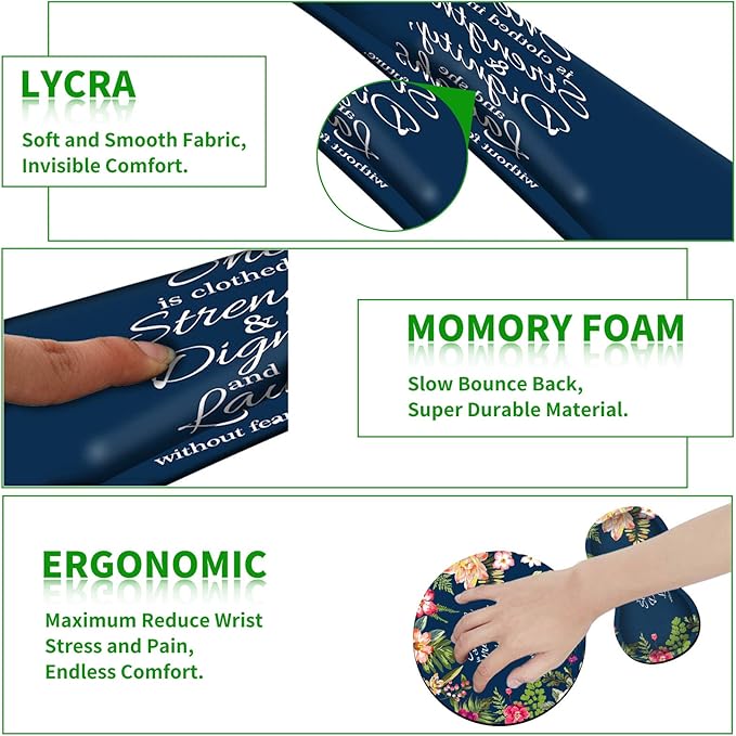 Ergonomic Keyboard Wrist Rests Gel Memory Foam Mouse Pad with Round Mousepad + Coasters, Wrist Support Set with Non Slip Base for Gaming Office Laptop Easy Typing, Psalm 31:25 Watercolor Floral