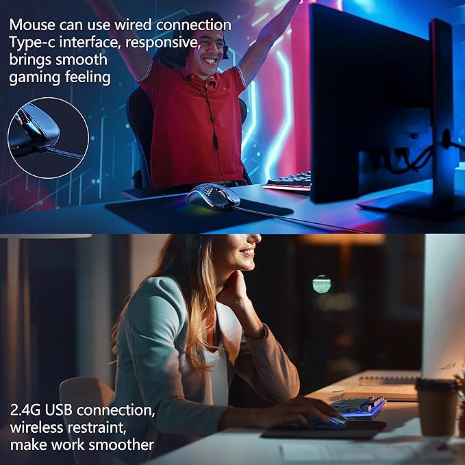 Wireless Keyboard and Mouse RGB Backlit Combo, MOOJAY Rechargeable 2.4G Light Up Cordless Gaming Keyboard with Ergonomic Wireless Wired Dual Mode Mice Set, for PC/Laptop/Windows/Mac - Black