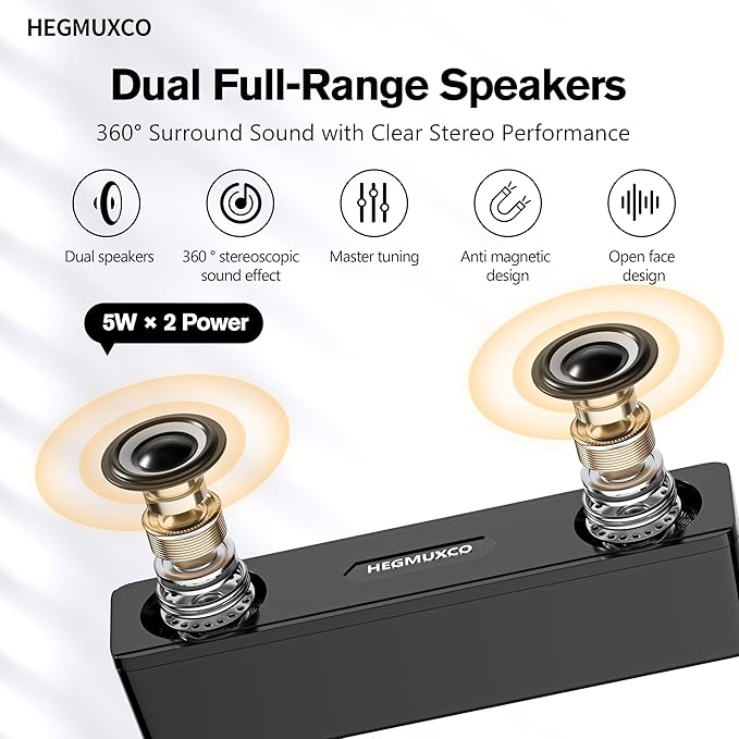 Compact PC Speakers for Desktop - 10W Wired Stereo Speaker with Volume Control Knob, USB Powered, 3.5mm Audio Input, Laptop Expertly Tuned Computer Soundbar with Deep Bass for Office, Home, and Gaming