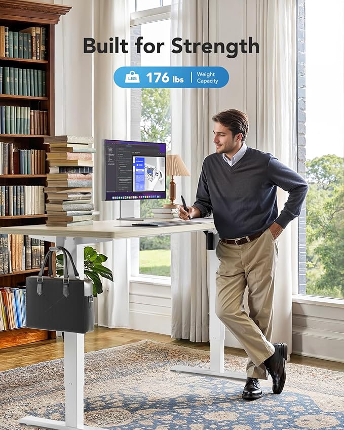 Marsail 63x24 Electric Standing Desk - Adjustable Height Computer Desk with Memory Presets, Storage Bag & Cable Management for Home Office & Gaming Workstations