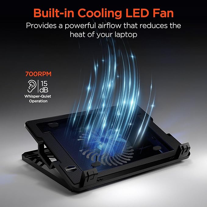 HyperGear Laptop Cooling Pad for 10-16 Inch Laptop Cooler, Adjustable Gaming Computer Cooling Pad, Built-in Computer Fan USB Powered for MacBook Pro Air & More for Gaming, Collapsible for Traveling