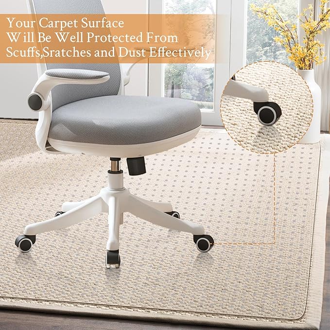 KMAT Office Chair Mat for Carpet, Computer Desk Mat,Clear Desk Chair Mat for Home Rolling Chair,Heavy Duty Floor Protector for Office-Easy to Clean,Anti-Slip-45 x53 Rectangular