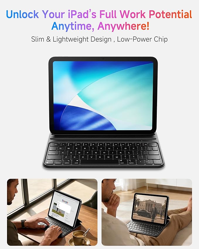 HOU Slim Bluetooth Keyboard Case for iPad Air 11 inch M4/M3/M2(2026/2025/2024), Air 5th/4th, Pro 11 (1st-4th Gen), Smart Folio, Magnetic Stand (2 Angles), Magnetic Charging, Synthetic Leather, Black