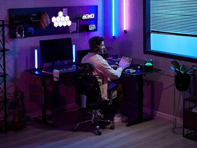 75x61 Inches Reversible L Shaped Standing Desk Height Adjustable with Cup Holder, Electric Corner Computer Workstation for Home Office, Ergonomic Sit Stand up Gaming Desk, Black