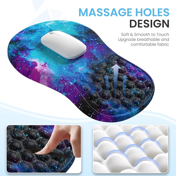 Desk Mat with Wrist Support, Desk Pad for Keyboard and Mouse, Purple Desk Mat, Keyboard Pad and Mouse Pad Combo, Carpal Tunnel Mousepad Gaming for Office, Galaxy Space Purple Nebula