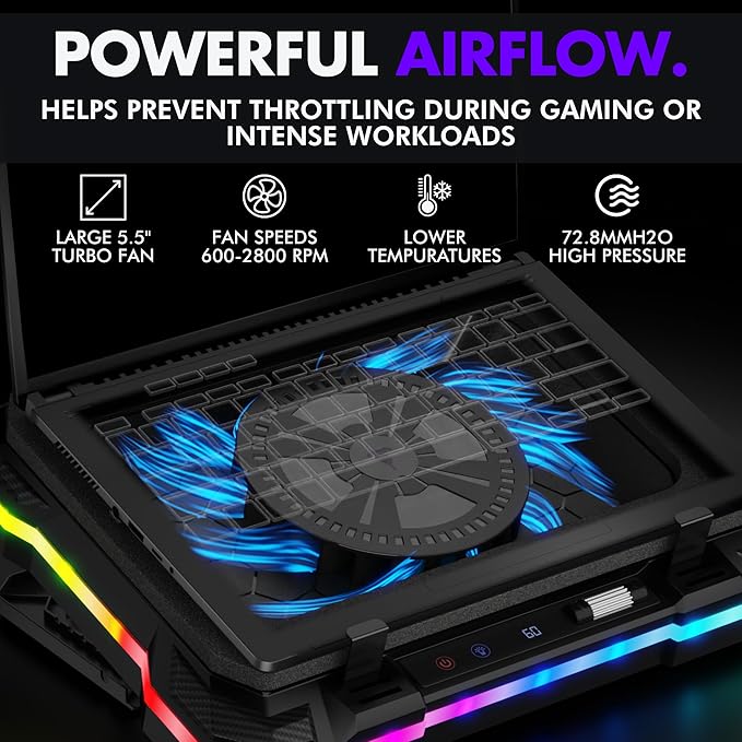 Tilted Nation Gaming Laptop Cooling Pad with USB Hub - Boost Performance, Stay Comfortable - RGB Laptop Cooler Stand with Adjustable Height & Fan Speed, RGB, USB (C + A) Hub, for 15.6" - 19" Laptops