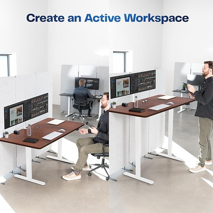 VIVO Electric 60 x 30 inch Stand Up Desk, Height Adjustable, Dark Walnut Top White Frame, Home and Office Furniture Sets, DESK-KIT-0W6D