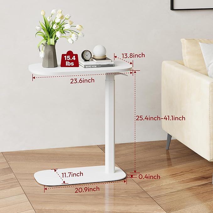 SANODESK Small Standing Desk Pneumatic Height Adjustable Sit Stand Laptop Desk Overbed Table Computer Cart for Home Office Workstations (23.6" W x 13.8" D, White)