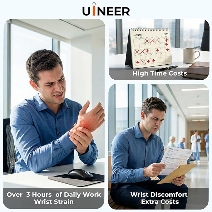 Uineer Wireless Ergonomic Mouse, Bluetooth Mice (BT4.0/5.0 and 2.4G) Rechargeable Vertical Mouse, 3 Multi-Device Connectivity for PC/Mac/Laptop/Computer, 4 DPI Quiet Clicks for Office, Home, Black