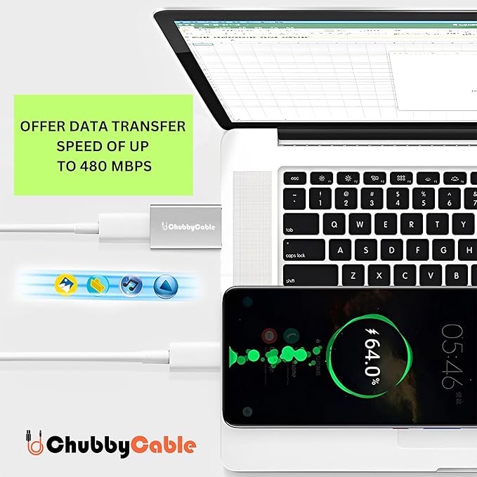 chubbycable USB to USB C Adapter 2Pack USBC Female to A Male OTG Charger Type C to USB A Charger Cable Converter for Mobile Phone, Computer, Laptop, Earphone, Mouse Keyboard, CarPlay