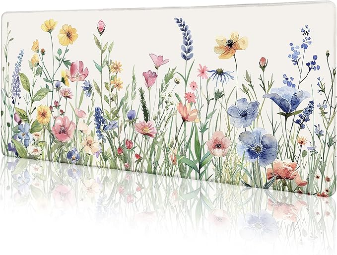 Flower Mouse Pad Large Desk Mat Pad, XL Computer Mousepad with Stitched Edges Non-Slip, Keyboard Mouse Pad for Desktop Laptop Work Home Cute Office Supplies Desk Accessories 31.5x11.8 in