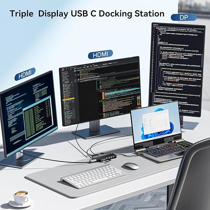 USB C Docking Station Dual Monitor, 14 in 1 Docking Station 3 Monitors with 2 * 4K HDMI, DP, 5*USB-A/C 10Gbps Ports, Ethernet, SD/TF,100W PD, Hub Multiport Adapter for HP/Dell/Lenovo