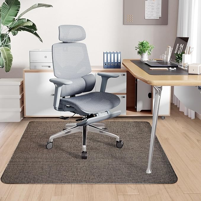 Sycoodeal Office Chair Mat for Hardwood & Tile Floor,Computer Gaming Chair Mat for Rolling Chairs Non-Curve, Anti-Slip, Heavy Duty Floor Protector for Home Office,Dark Coffee (36" x 55")
