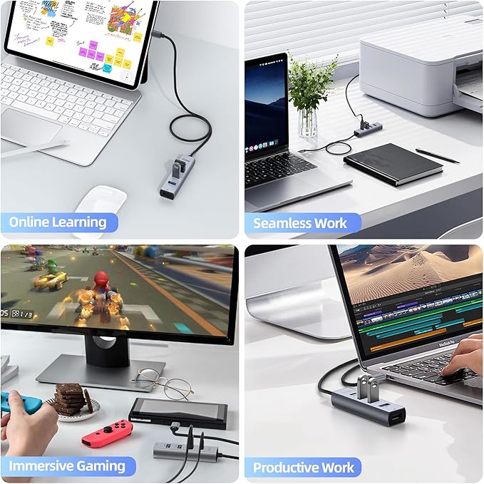 USB C to USB A Hub Splitter 5 Ports with BC Charging Aluminum Thunderbolt to USB C Hub Multiport Adapter USB 3.0 5Gbps Type C Hub Extender for Laptop Mac iPad PC Surface XPS and More(0.82FT5in1)