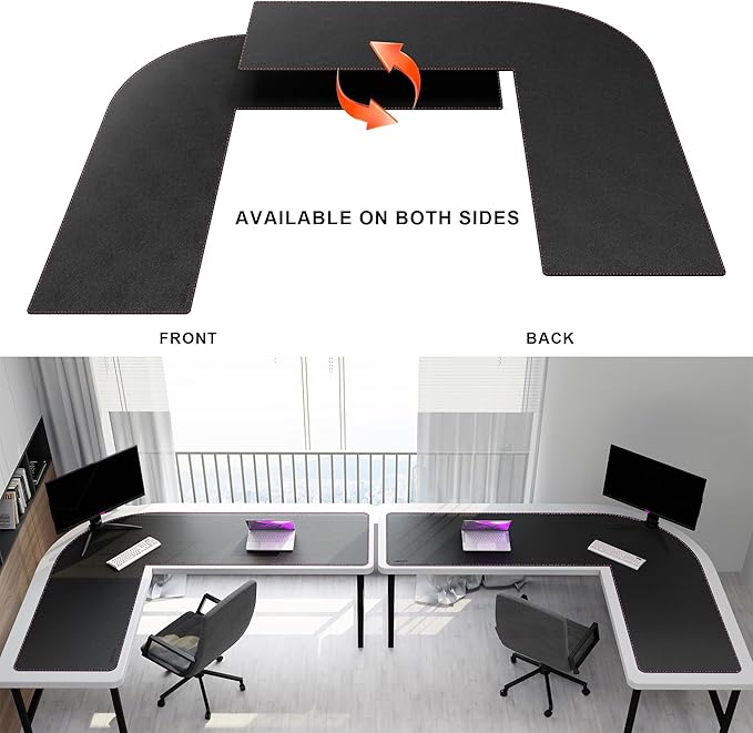ZORESYN L Shaped Desk Mat (80+62) x23.6 Inch (Black) - XXL Reversible Corner Desk Pad, Waterproof PU Leather Desktop Protector for Gaming, Office & Home